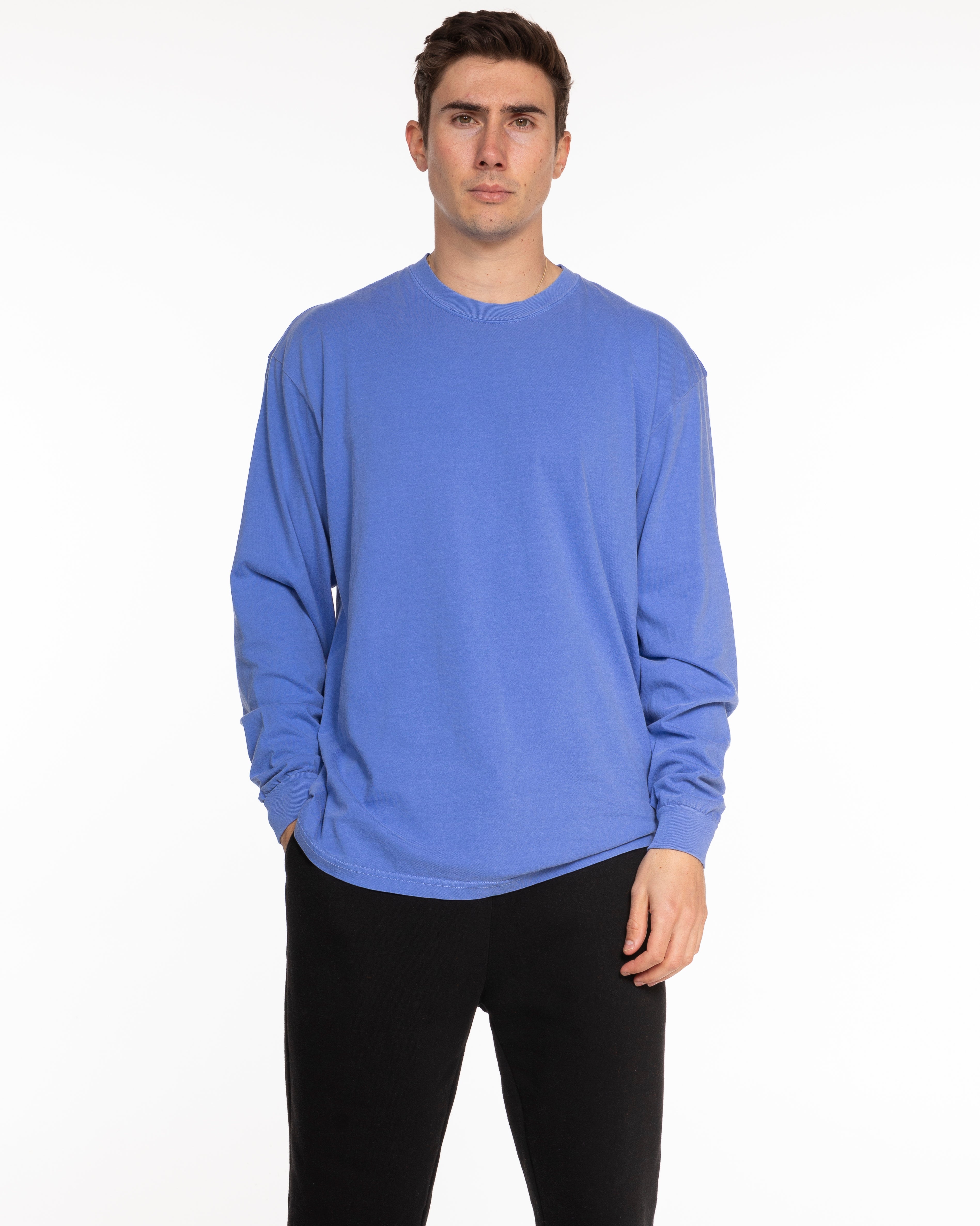 The Unisex Midweight Long Sleeve - Pacific Blue - MECHA - Center Chest - Tone on Tone