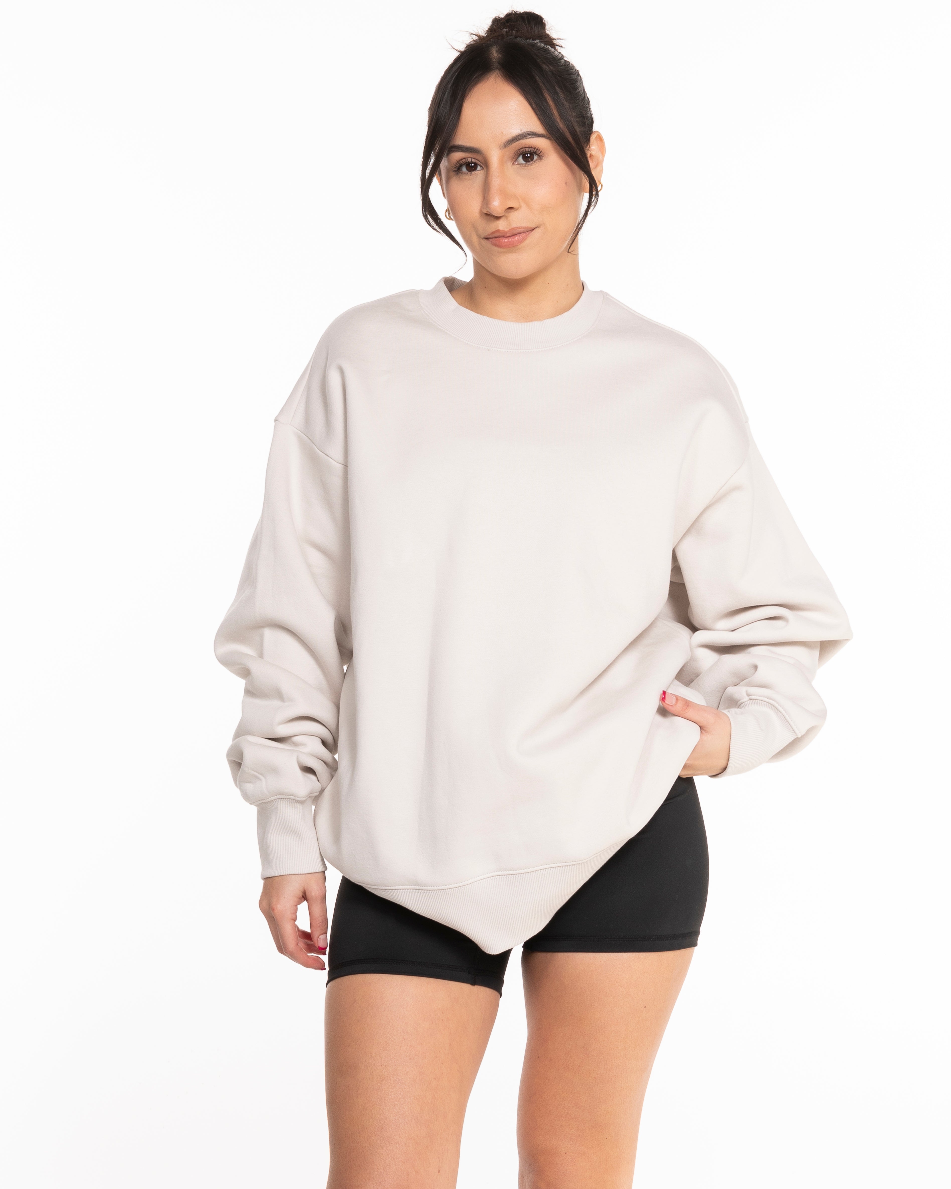 The Mens Heavyweight Crewneck - Bone - New Mom School - Center Chest Stacked - Printed - Tone on Tone