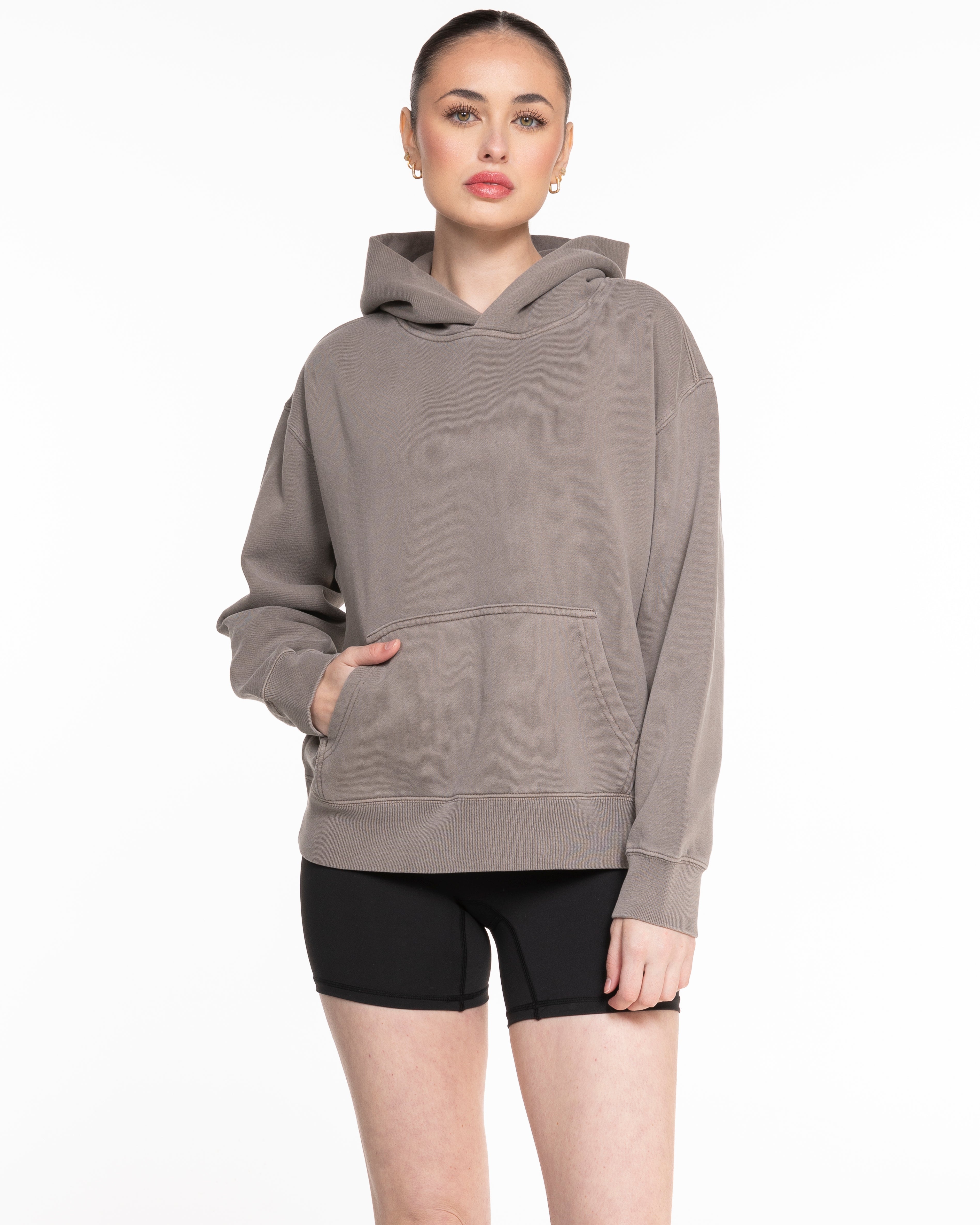 The Womens Hoodie - Washed Gray - Fed By The Fruit- Left Chest - Printed - Off White