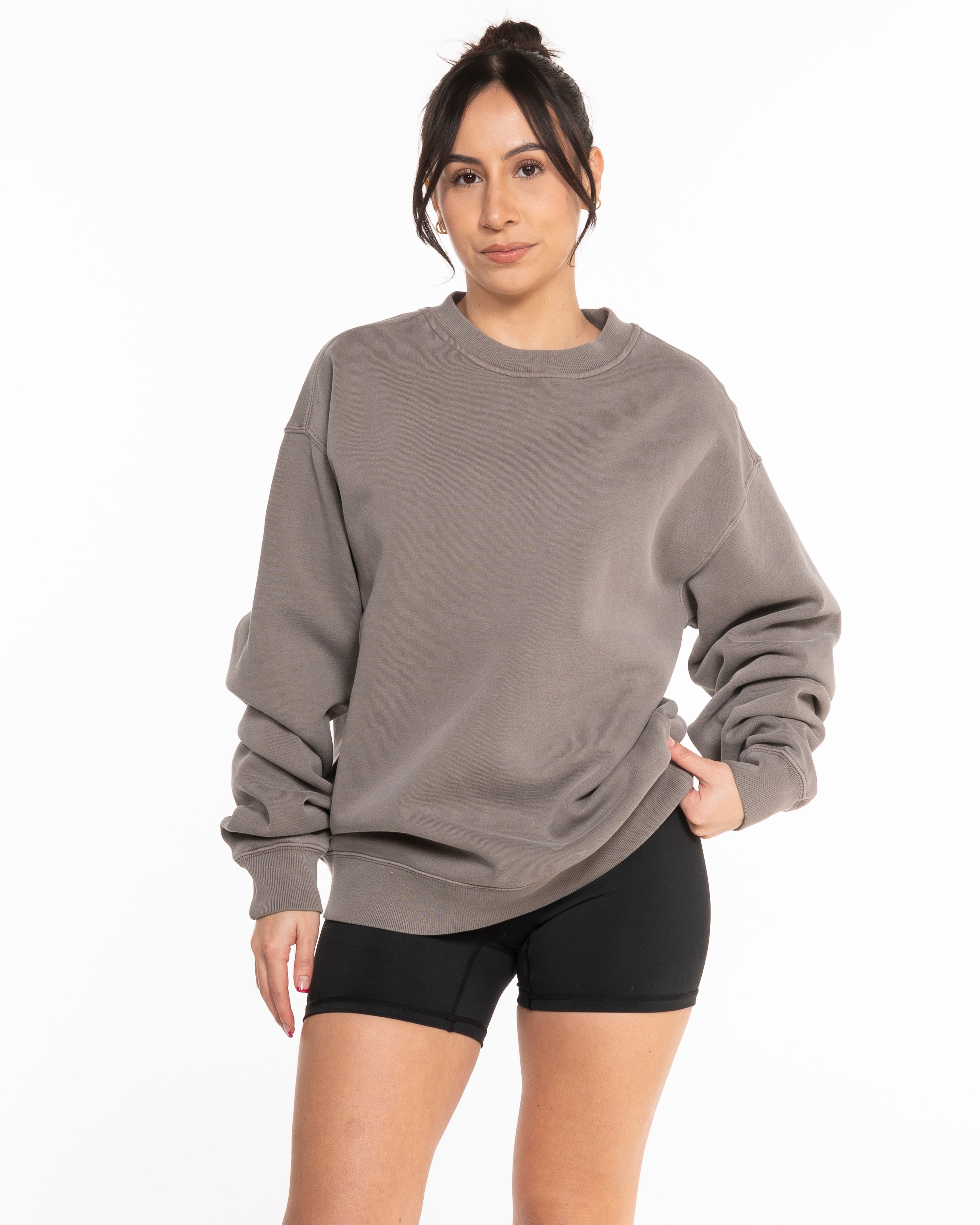 The Mens Crewneck - Washed Gray - PURE QUALITY - Center Chest Stacked & Center Back Logo Stacked - Printed - Full Color