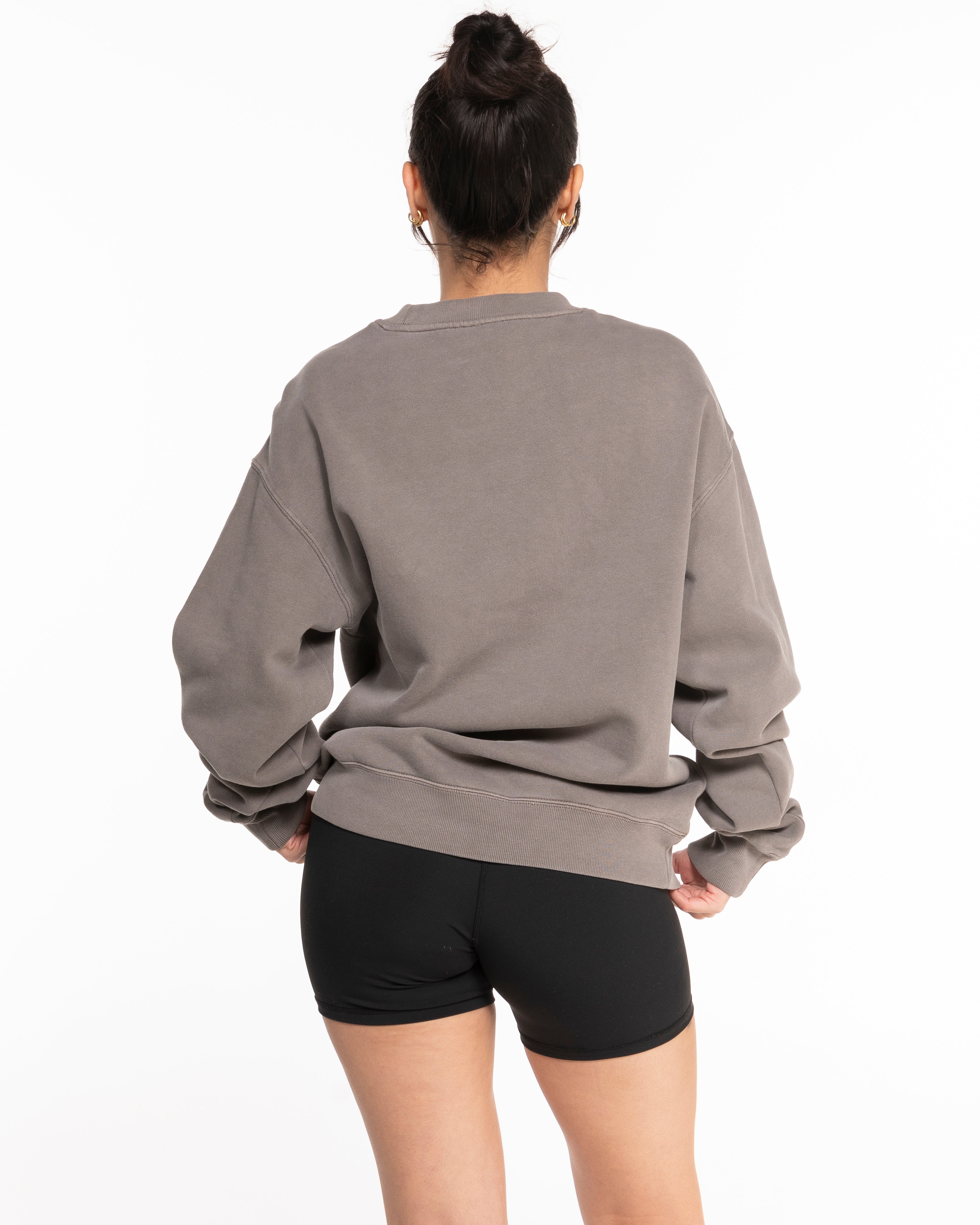 The Mens Crewneck - Washed Gray - Fed By The Fruit - Left Chest & Back Stacked - Printed - Off White