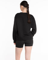 The Womens Sueded Crewneck - Black - Powerhouse Fitness - Center Chest & Back Stacked - Printed - Full Color