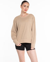 The Womens Sueded Crewneck - Tan - Wicked Core - Center Chest - Printed - Tone on Tone