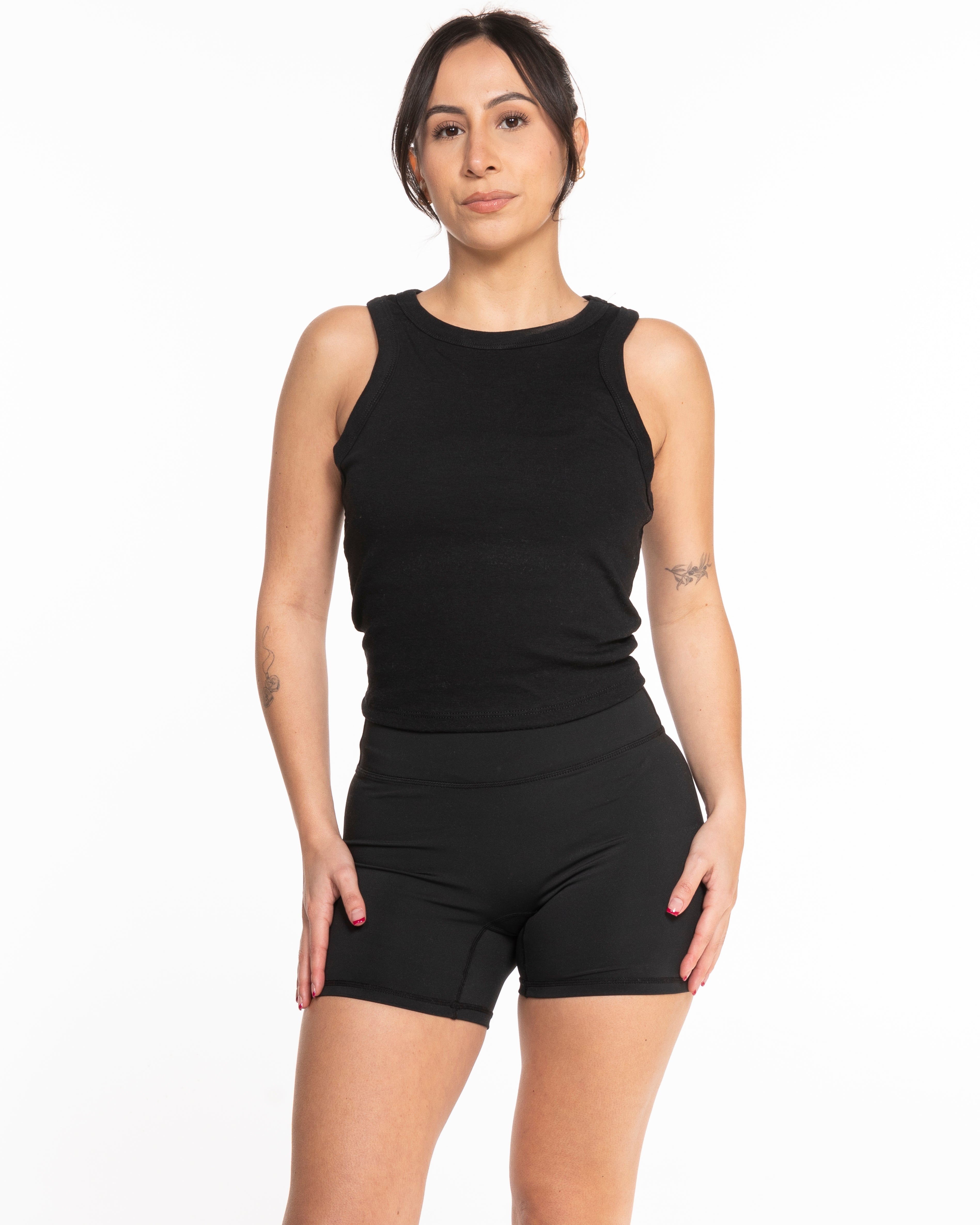 The Micro Rib Racer Crop - Black - TML - Center Chest - Embroidered - White