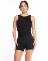 The Micro Rib Racer Crop - Black - TML - Center Chest - Embroidered - White
