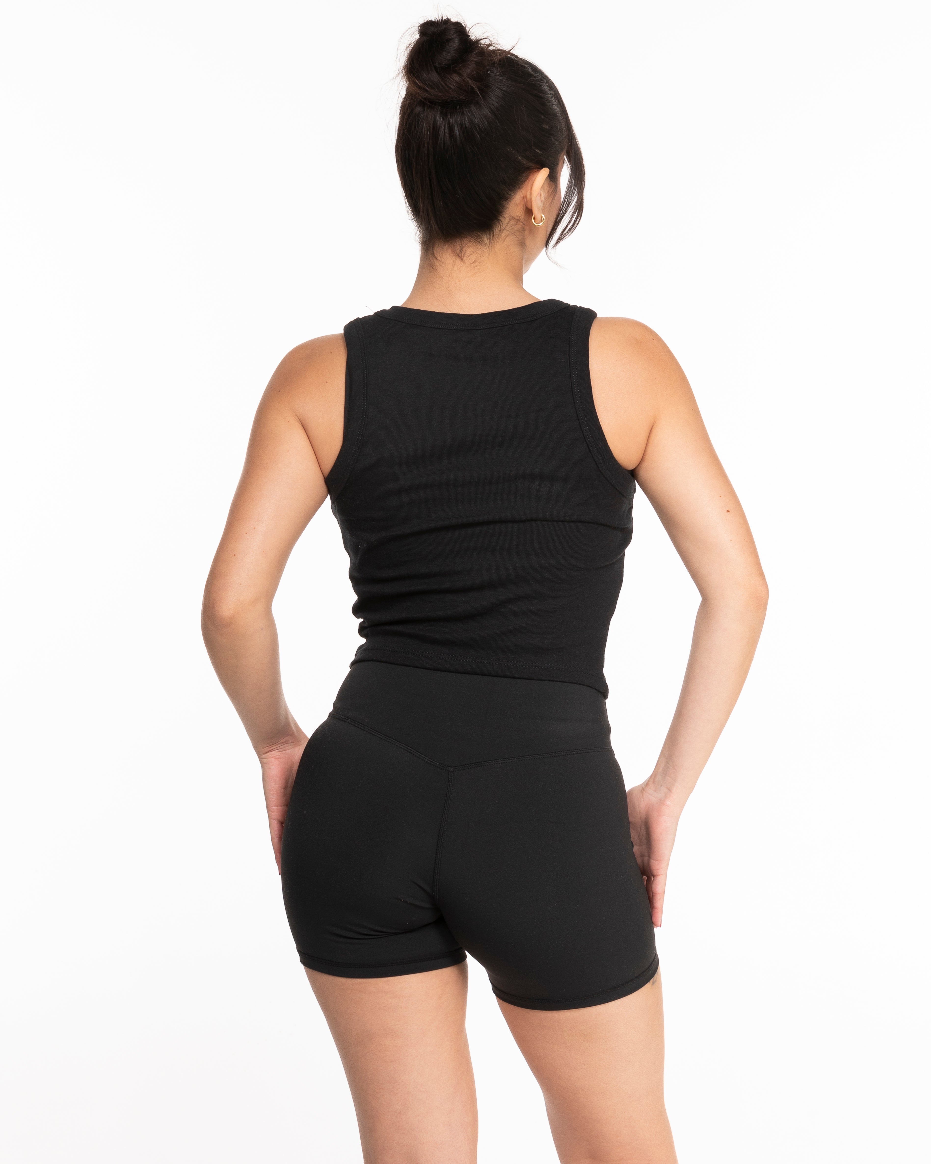 The Micro Rib Racer Crop - Black - TML - Center Chest - Embroidered - White