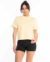 The Midweight Crop Tee - Lemon - Mantra - Center Chest & Back Neckline - Printed - Navy