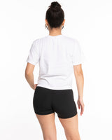 The Midweight Crop Tee - White - Mantra - Center Chest & Back Center Stacked - Black