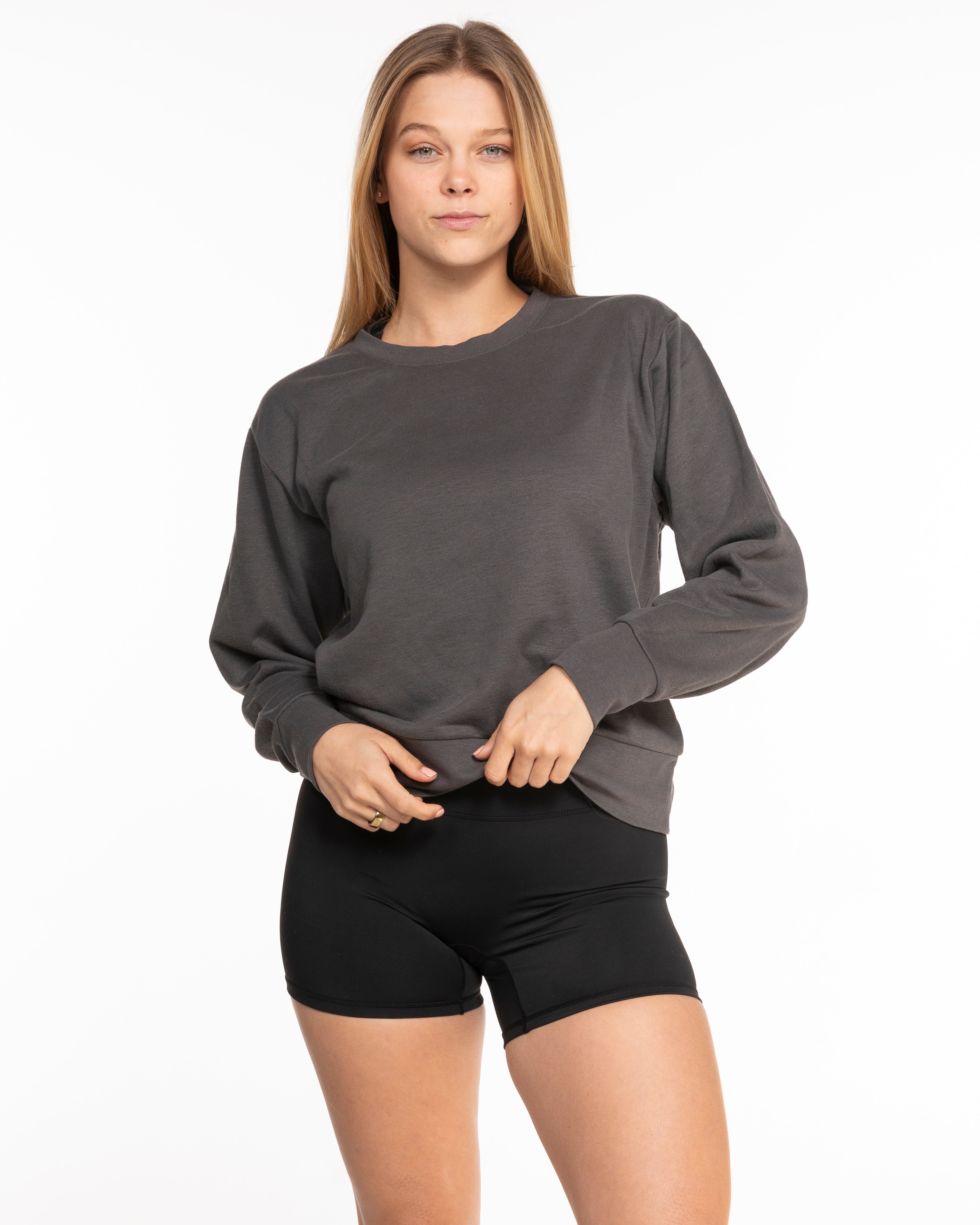 The Womens Sueded Crewneck - Gunmetal - Wicked Core - Center Chest - Printed - Tone on Tone