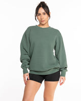 The Midweight Unisex Crewneck - Washed Alpine - Tone Wellness Studio - Center Chest Stacked - Printed - White Puff