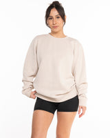 The Midweight Unisex Crewneck - Washed Ivory - Cuore Pilates Studio - Center Chest & Left Wrist - Back Stacked - Printed - Cypress