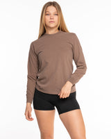 The Unisex Midweight Long Sleeve - Espresso - REKINECTED - Center Chest - Printed - White