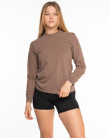 The Unisex Midweight Long Sleeve - Espresso - REKINECTED - Center Chest - Printed - White