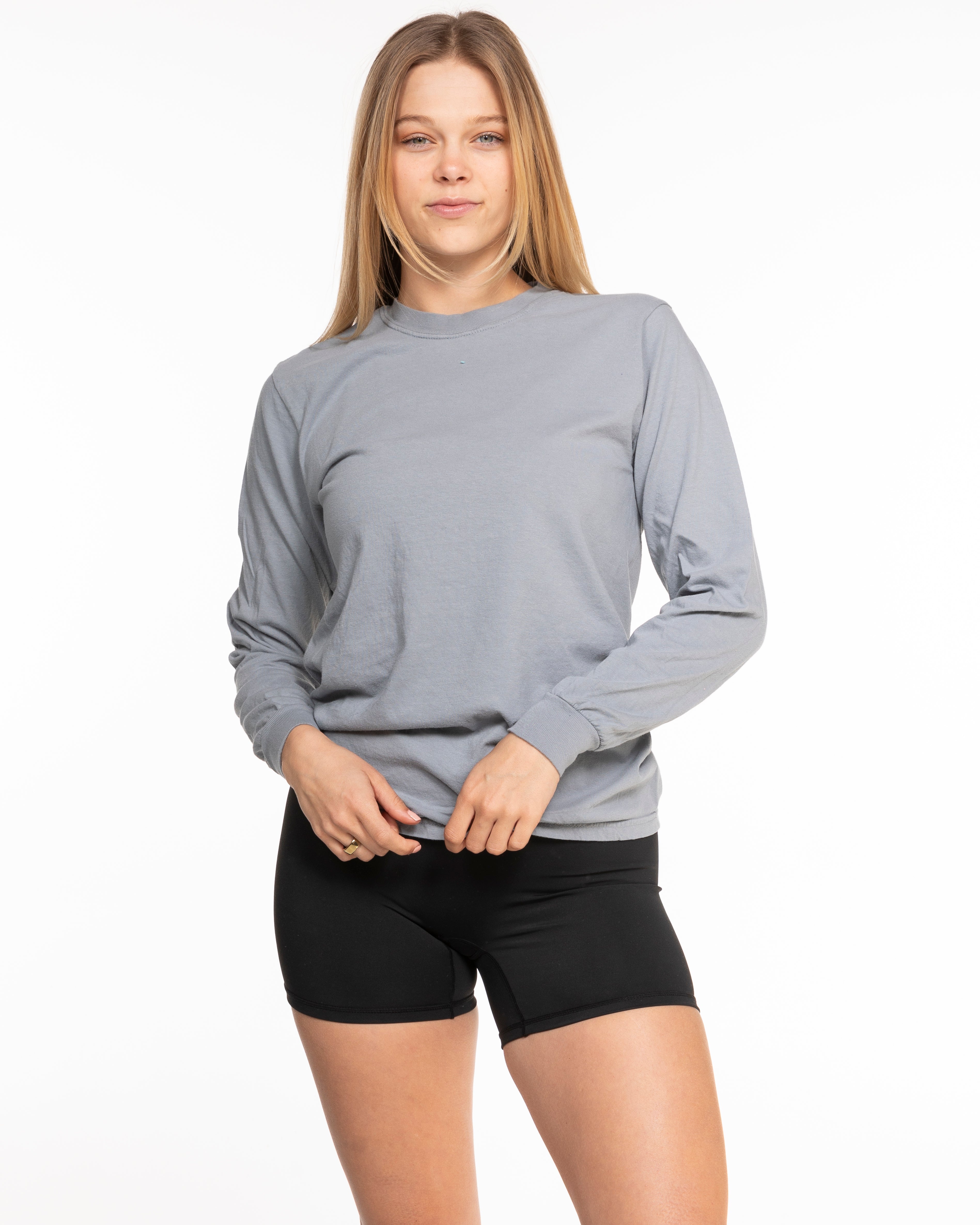 The Unisex Midweight Long Sleeve - Light Gray - Facial Collective - Left Chest Stacked - Printed - Gray