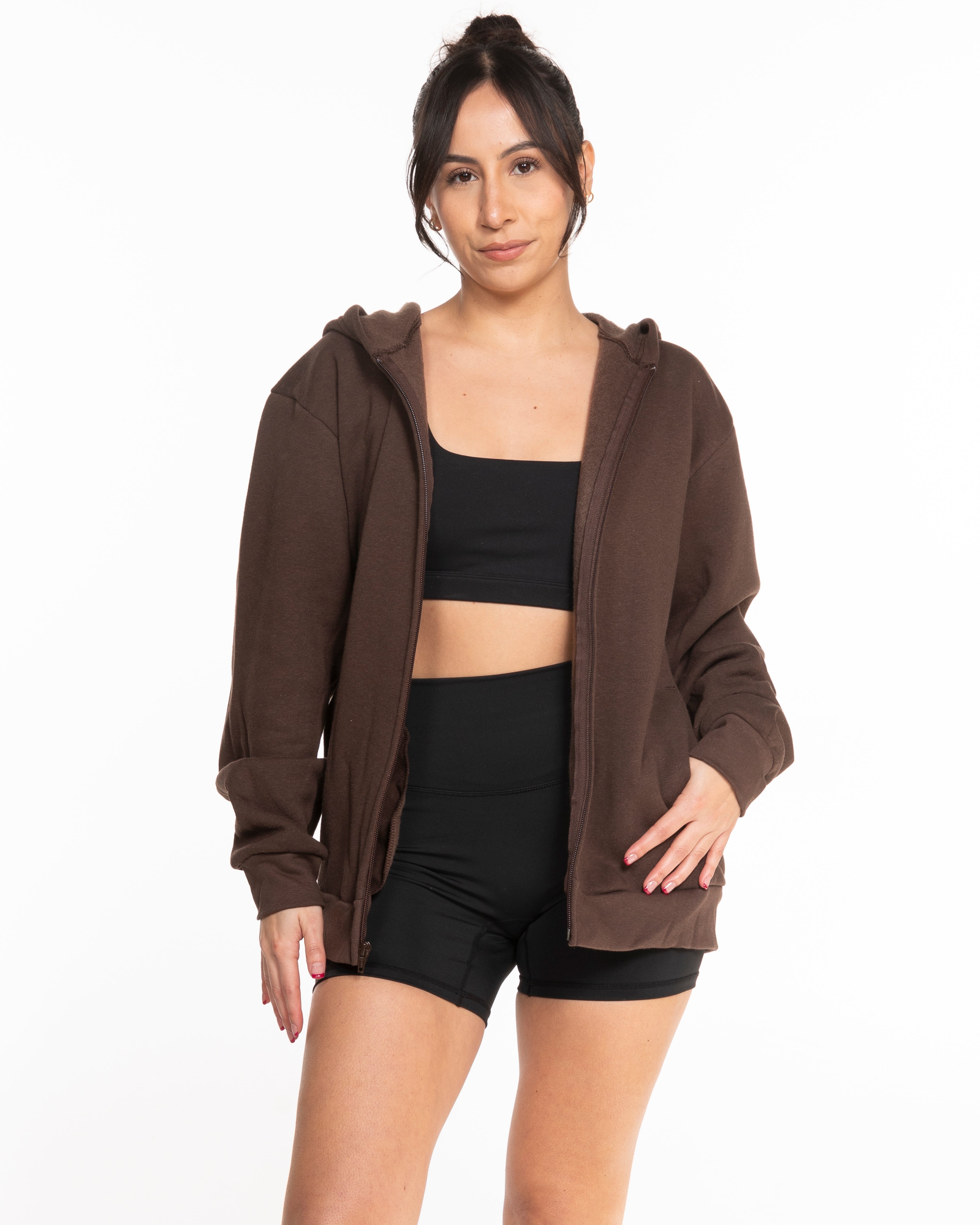 The Recycled Unisex Zip Hoodie - Brown - Pure Movement LARK - Left Chest & Back Stacked - Printed - Almond