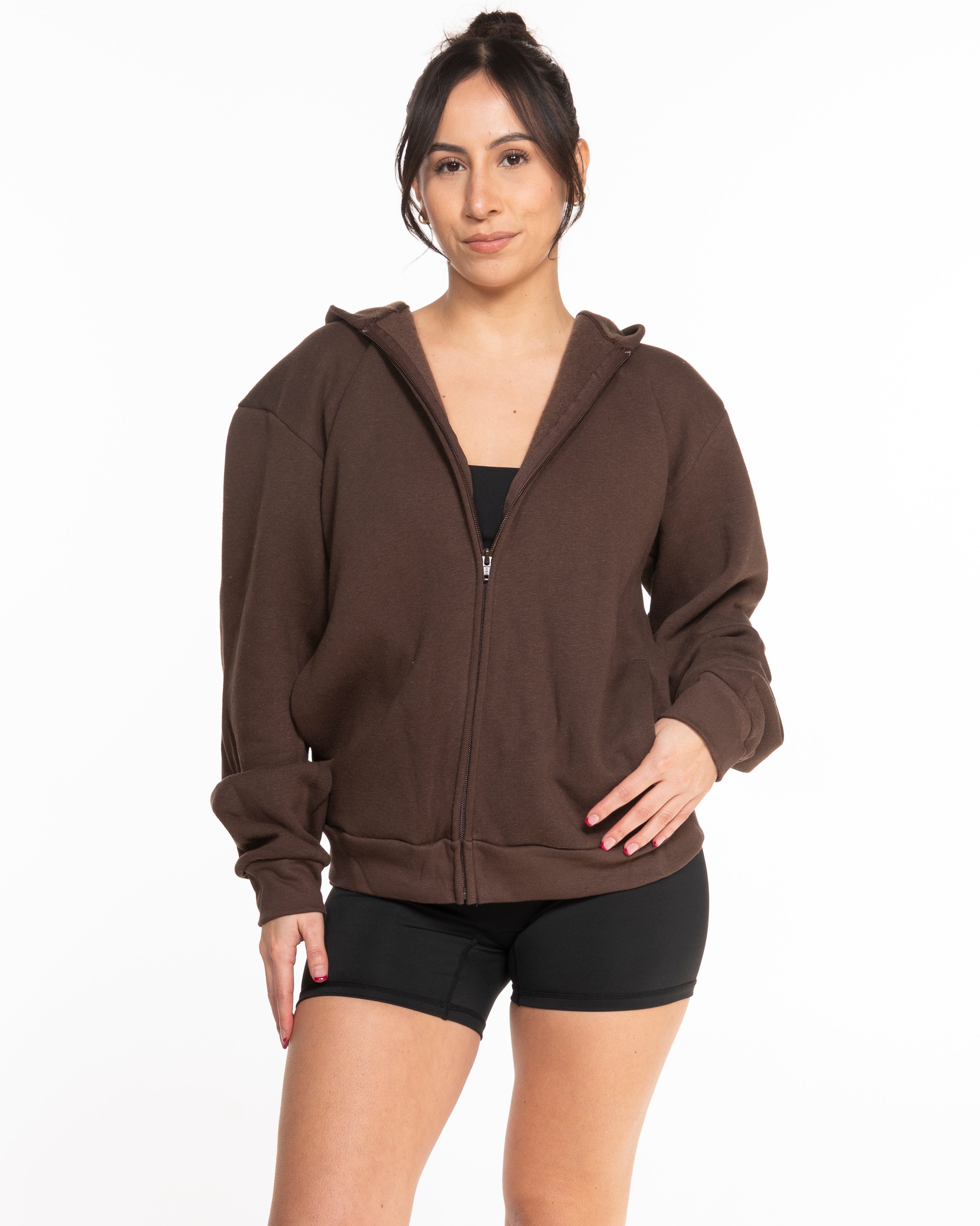 The Recycled Unisex Zip Hoodie - Brown - Pure Movement LARK - Left Chest & Back Stacked - Printed - Almond