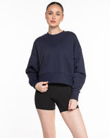 The Womens Heavyweight Crop - Navy - B Long Pilates - Left Chest Stacked & Back Neckline Round - Embroidered - Cream