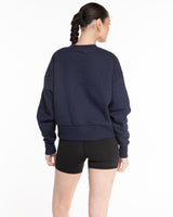 The Womens Heavyweight Crop - Navy - B Long Pilates - Left Chest Stacked & Back Neckline Round - Embroidered - Cream