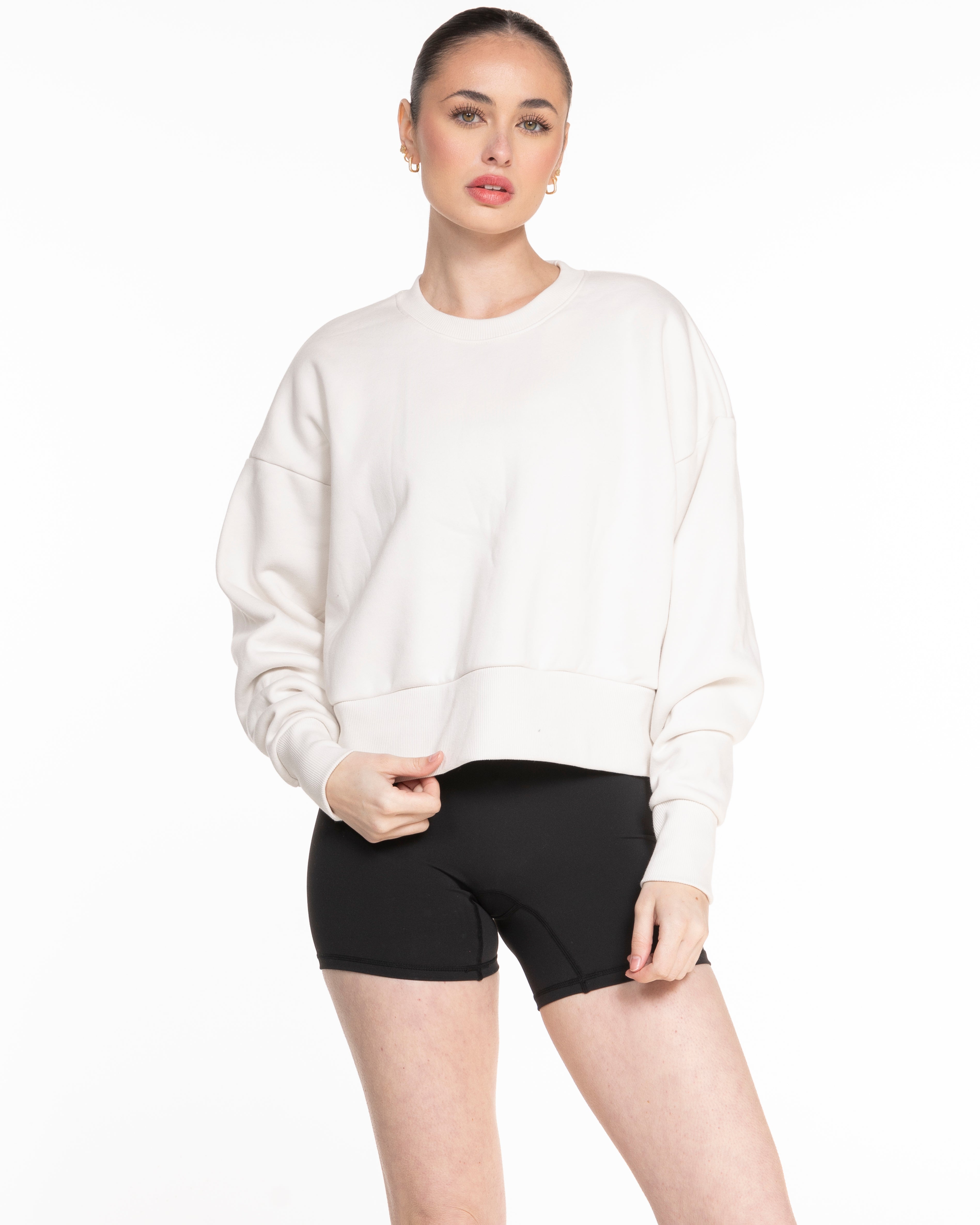 The Womens Heavyweight Crop - Off White - Gracefully Baked Bread - Left Chest "GB" & Back Arc Stacked - Printed - Full Color