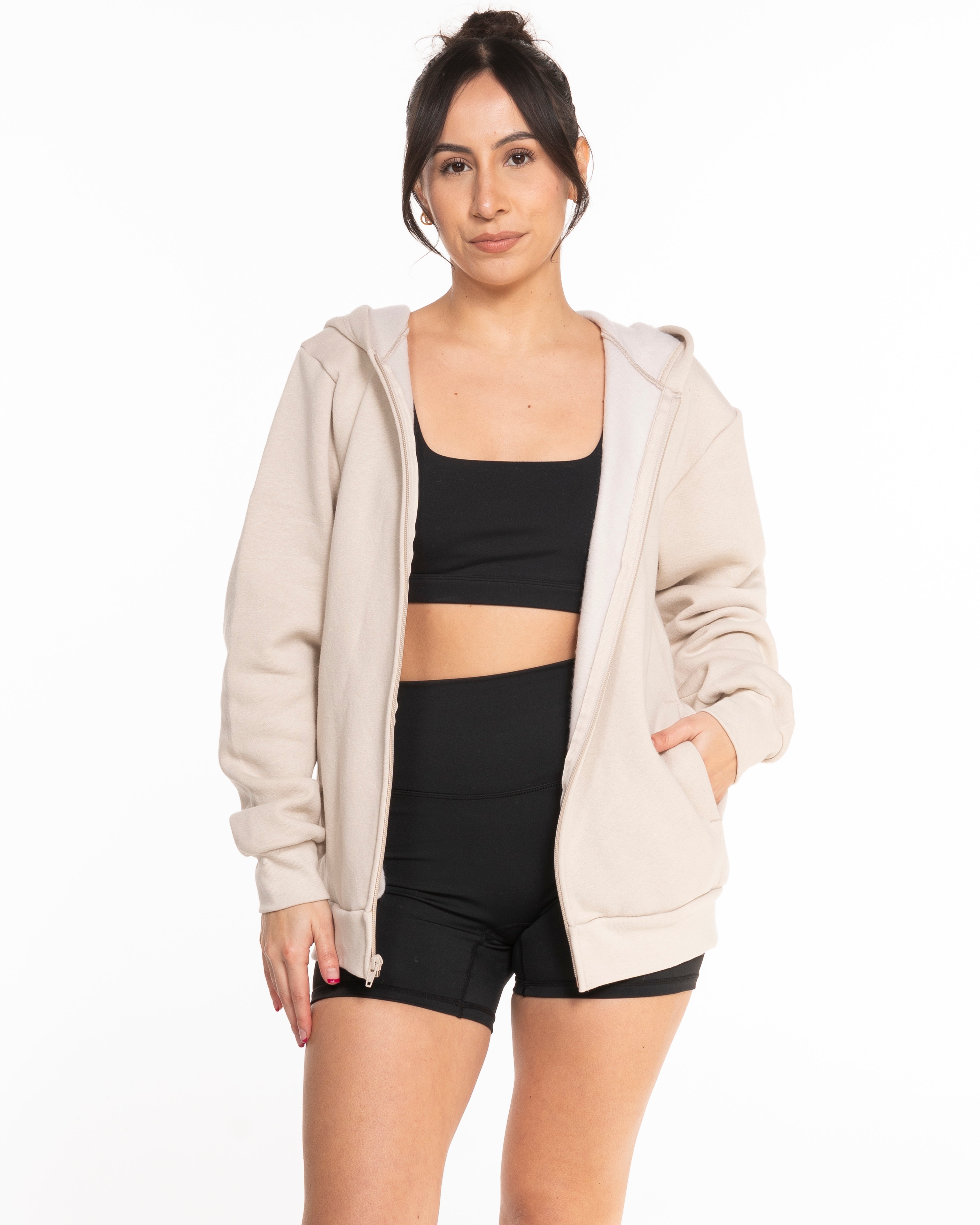 The Recycled Unisex Zip Hoodie - Polar - Cake Factory - Left Chest Stacked & Full Back - Tone on Tone