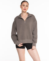 The Womens 1/4 Zip - Washed Gray - Karla Reynoso - Left Chest - Right Sleeve - EMB - Off White