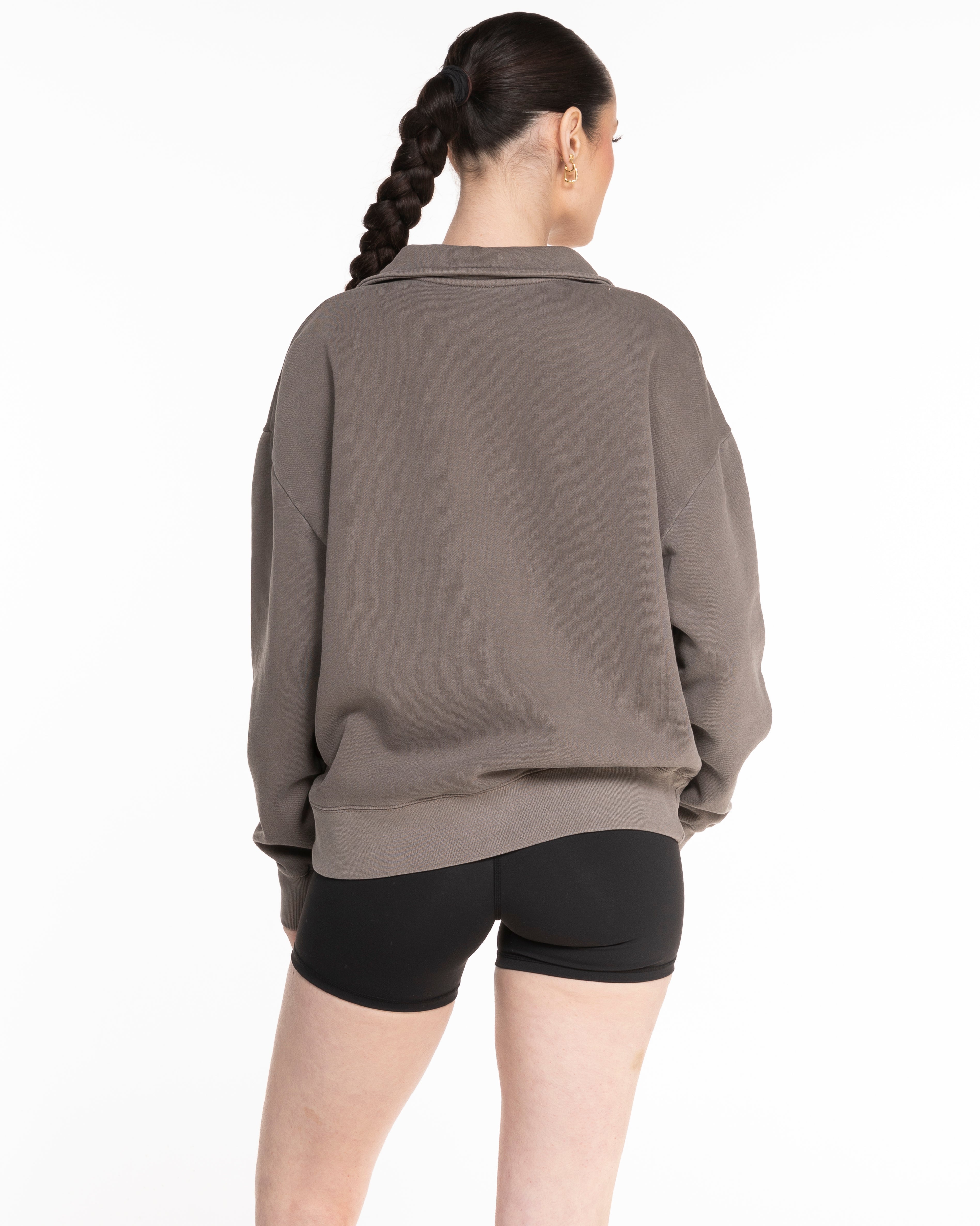 The Womens 1/4 Zip - Washed Gray - Karla Reynoso - Left Chest - Right Sleeve - EMB - Off White