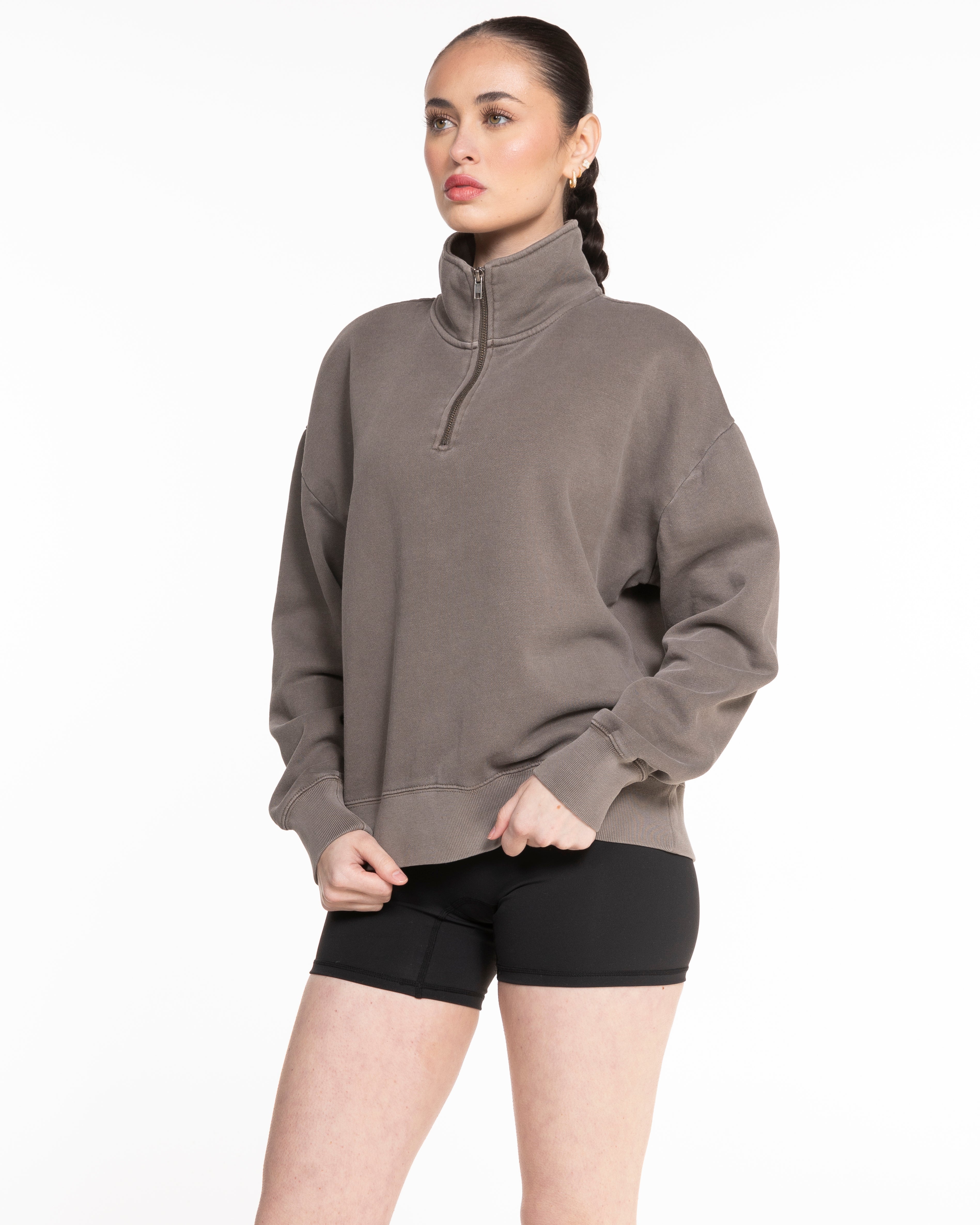 The Womens 1/4 Zip - Washed Gray - Karla Reynoso - Left Chest - Right Sleeve - EMB - Off White