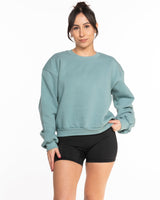 The Recycled Womens Crewneck- Arctic - Balanced Self - Center Chest Stacked & Center Back Neckline - Printed - White