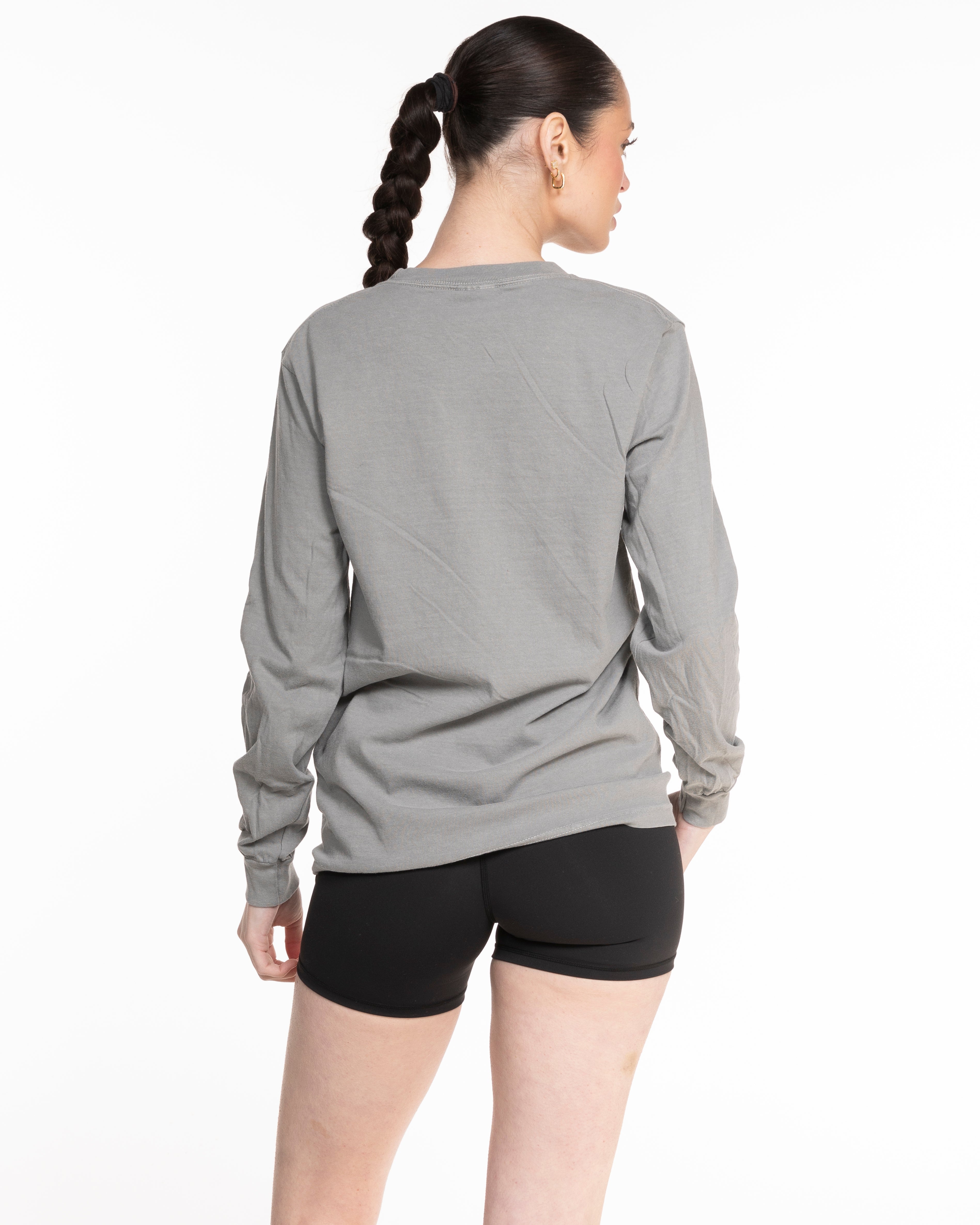 The Unisex Midweight Long Sleeve - Gray - Megafit House - Left Chest Stacked - Printed - Black
