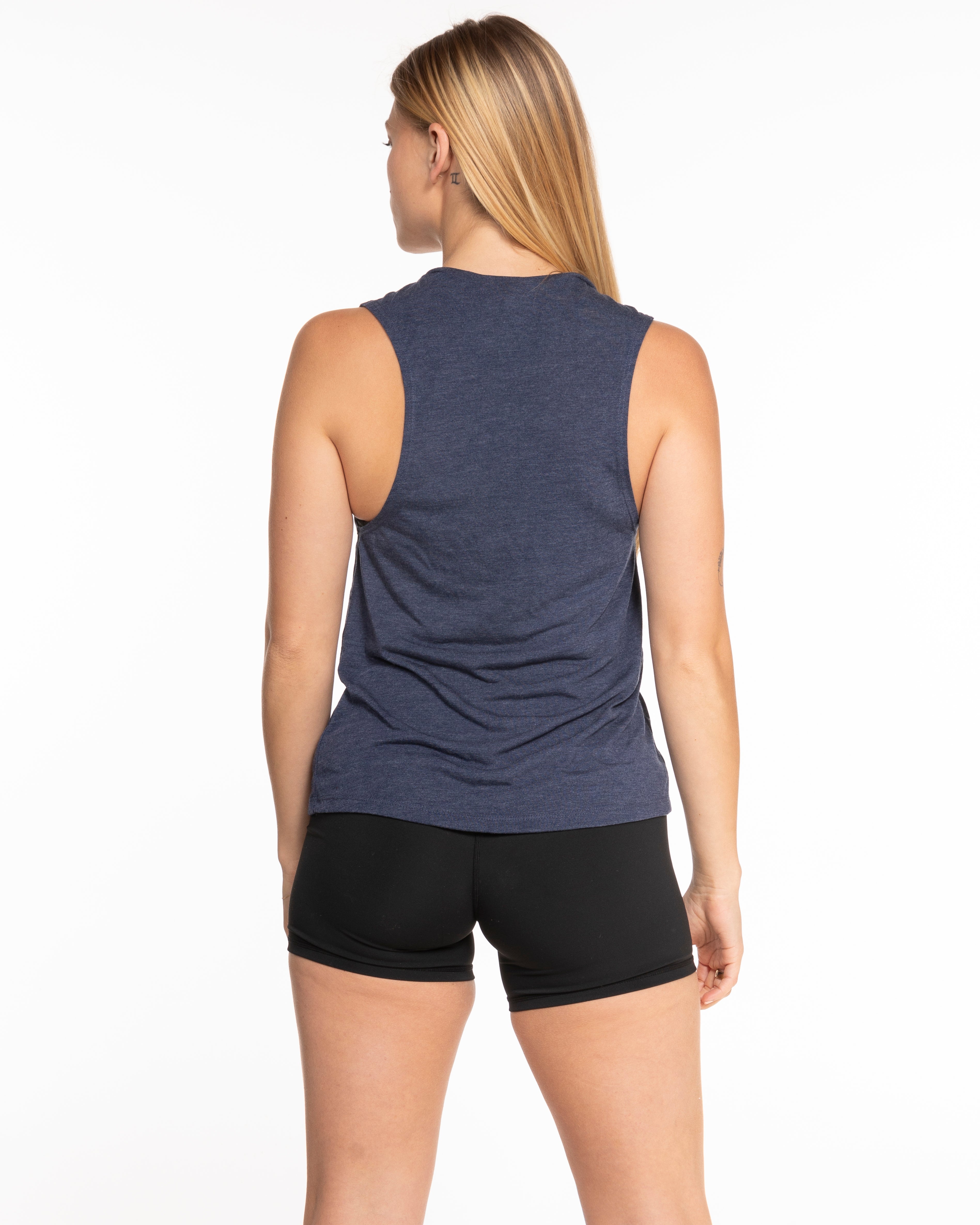 The Scoop Muscle Tank - Navy Heather - KettleFlex - Center Chest & Back Stacked - Printed - Full Color