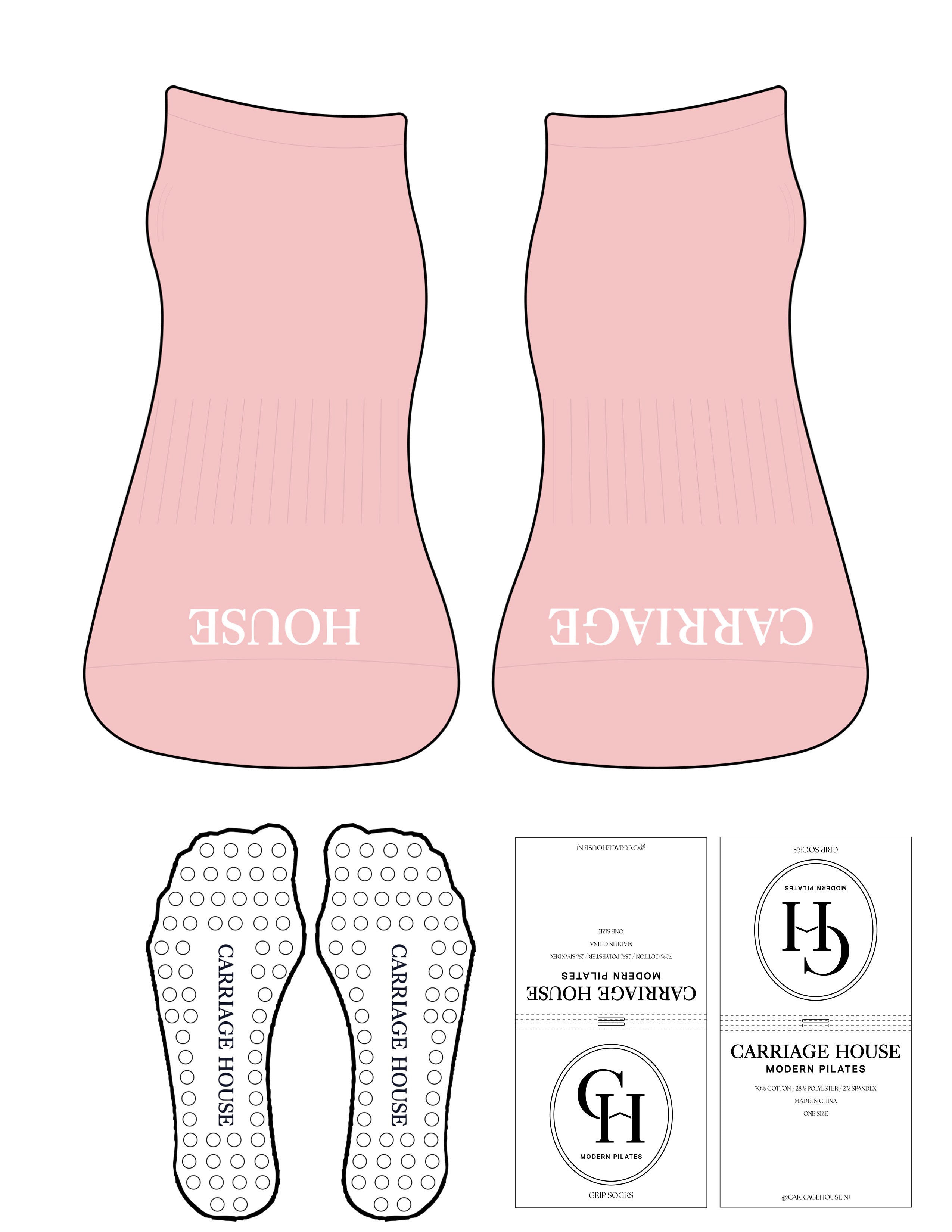 The Ballet Sock - Strawberry Cream - Carriage House - Toe Logo - White - Circle Grip - White