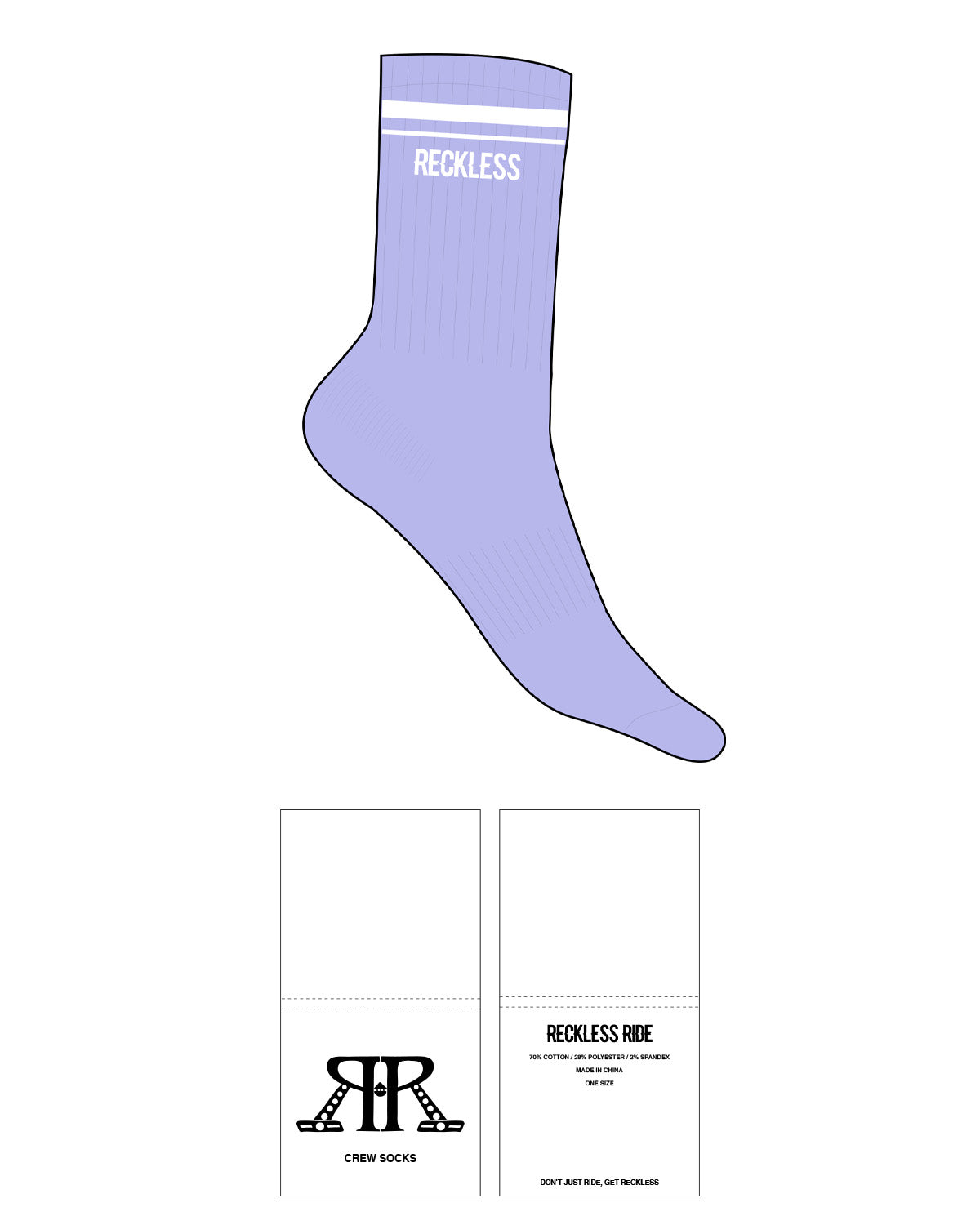 The Crew Sock - Lavander - Reckless Ride - Top Border - White