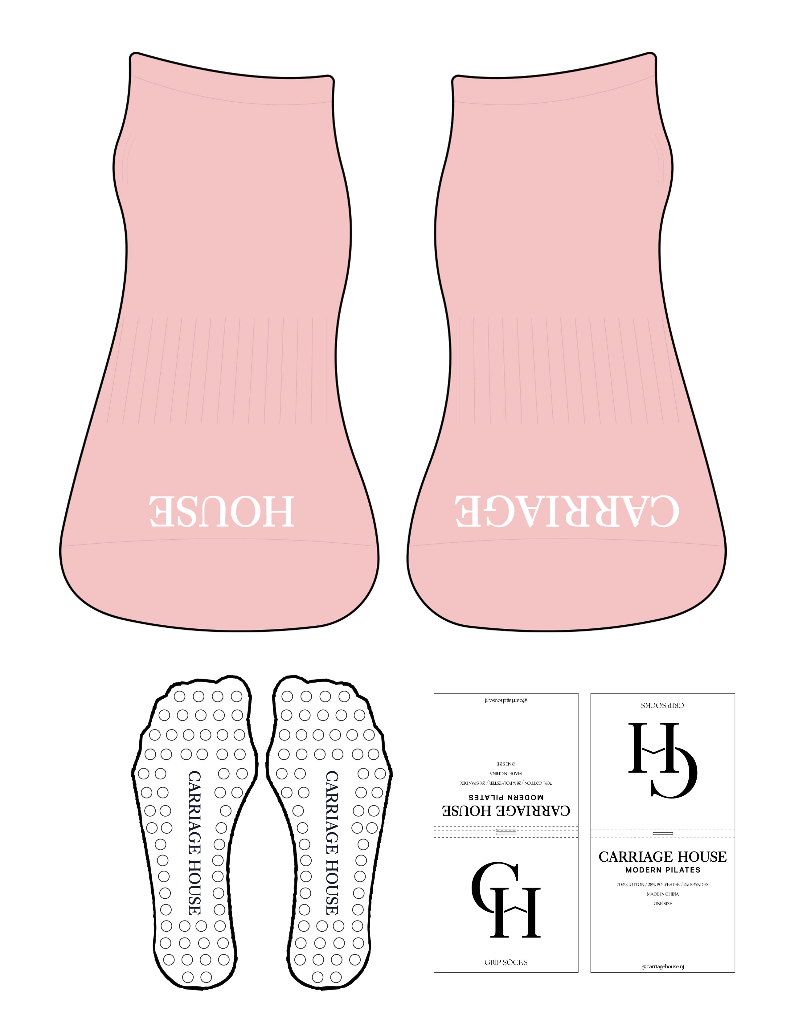 The Ballet Sock - Strawberry Cream - Carriage House - Toe Logo - White - Circle Grip - White