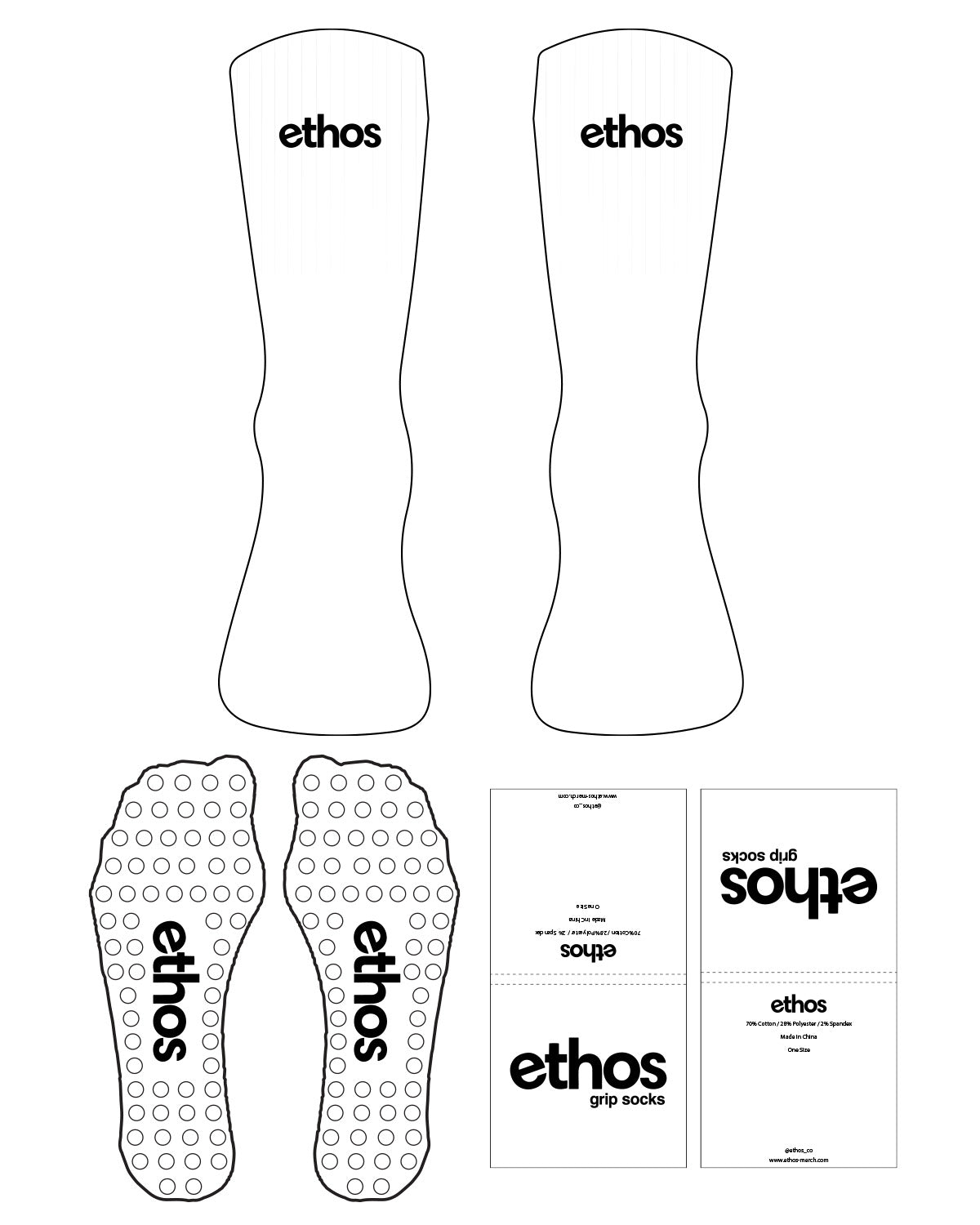 The Crew Sock - White - Ethos Socks - Front Top Center - Black