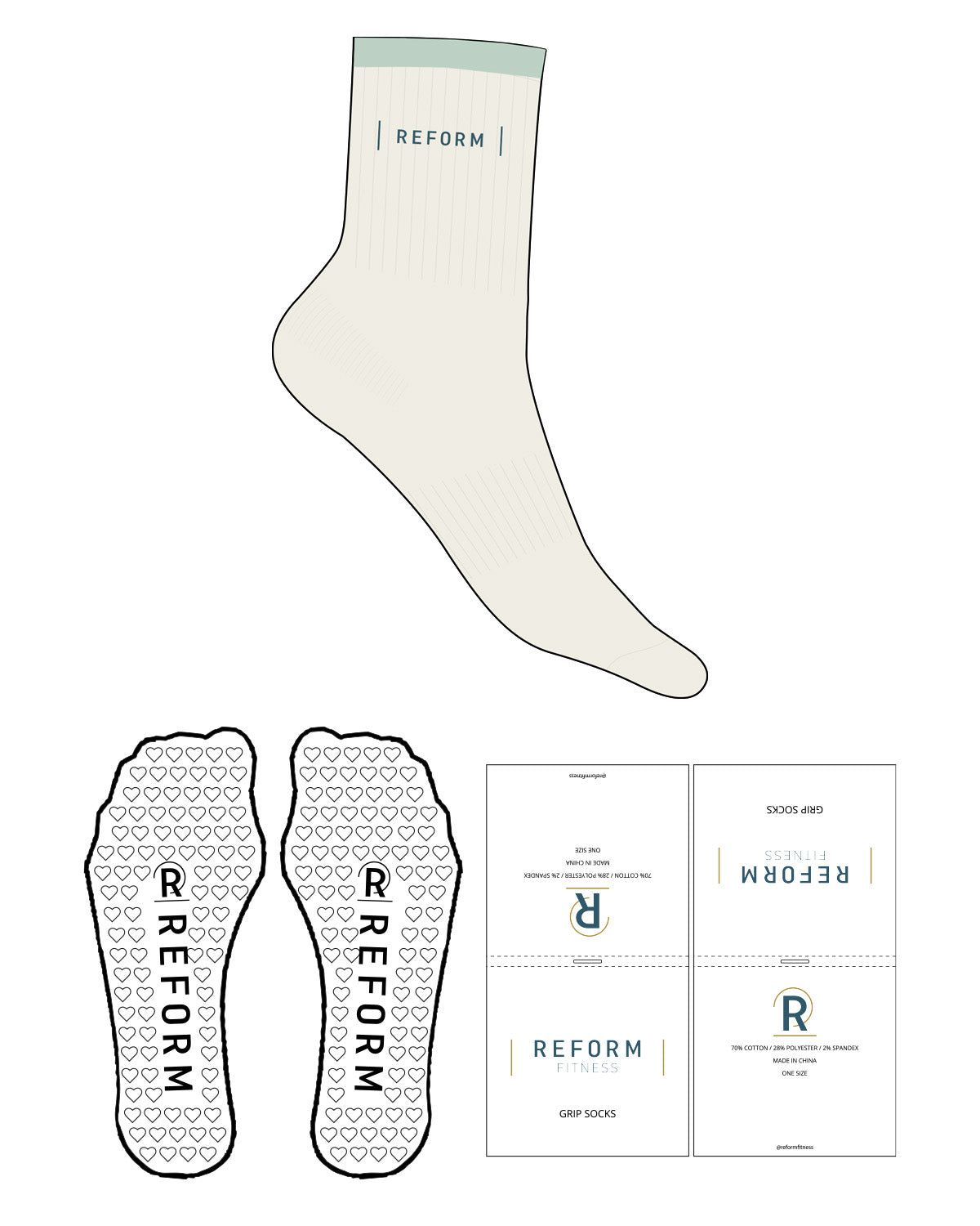 The 3/4 Crew Sock - Marshmallow - Reform Fitness - Stripe - Light Seafoam - |Reform| - EMB - Blue Smoke - Heart Grip - Transparent
