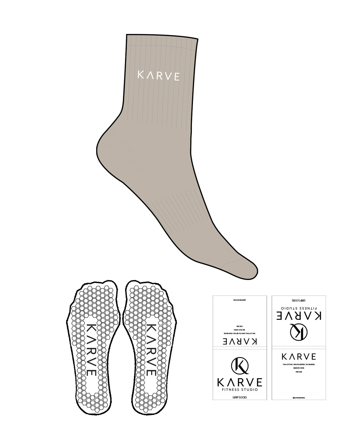 The 3/4 Crew Sock - Tan - Karve - Top Logo - Embroidered - White - Hexagon Grip - White
