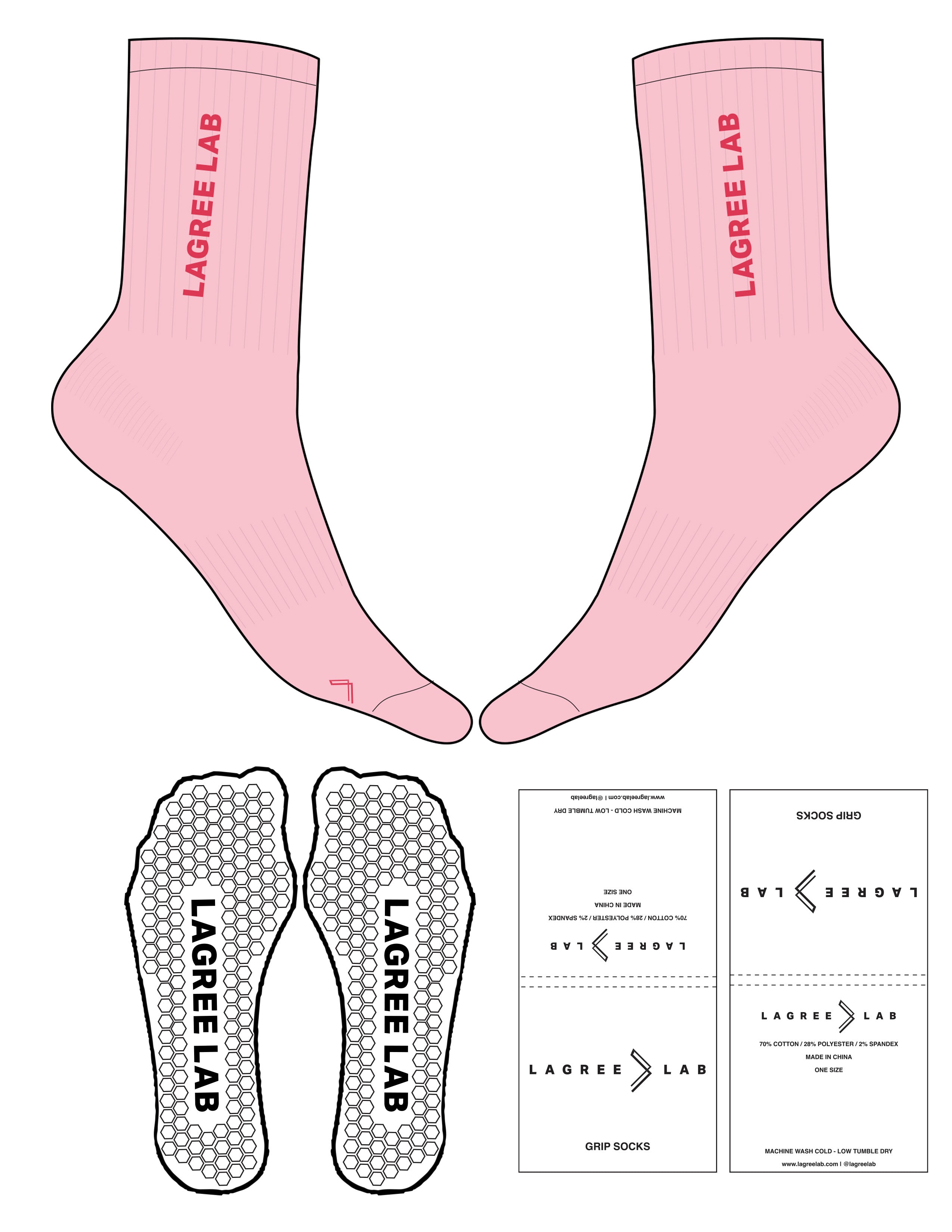 The Crew Sock - Rose Shadow - LagreeLab - Top & Toe Logo - Teaberry - Hexagon Grip - Teaberry