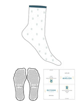 The 3/4 Crew Sock - White - Reform Fitness - Blue Smoke Stripe - Full Sock - Light Seafoam - Hexagon Grip - Blue Smoke