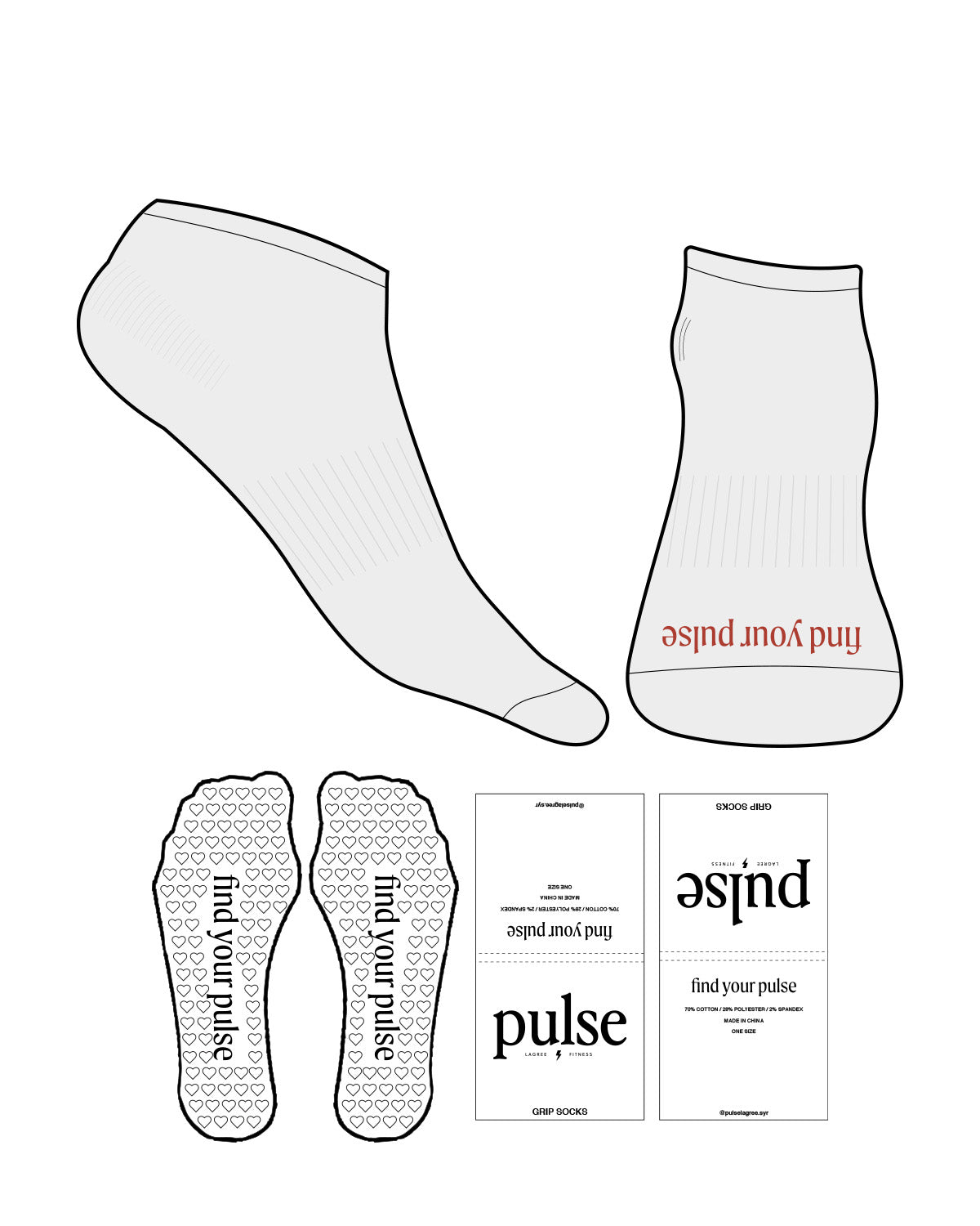 The Ankle Sock - Heather - Pulse Lagree Fitness - Front Logo - Orange - Heart Shape Grip - Transparent
