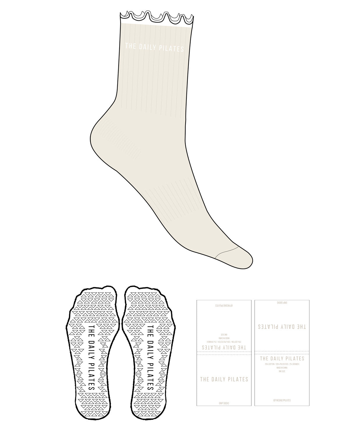 The Daily Pilates  3/4 Crew Sock - Off White - Ruffle