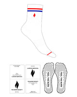 The 3/4 Crew Sock - White - 2 Stripe Lines - Flame - Blue D170 / Red D57 - Triangle Shape Grip White