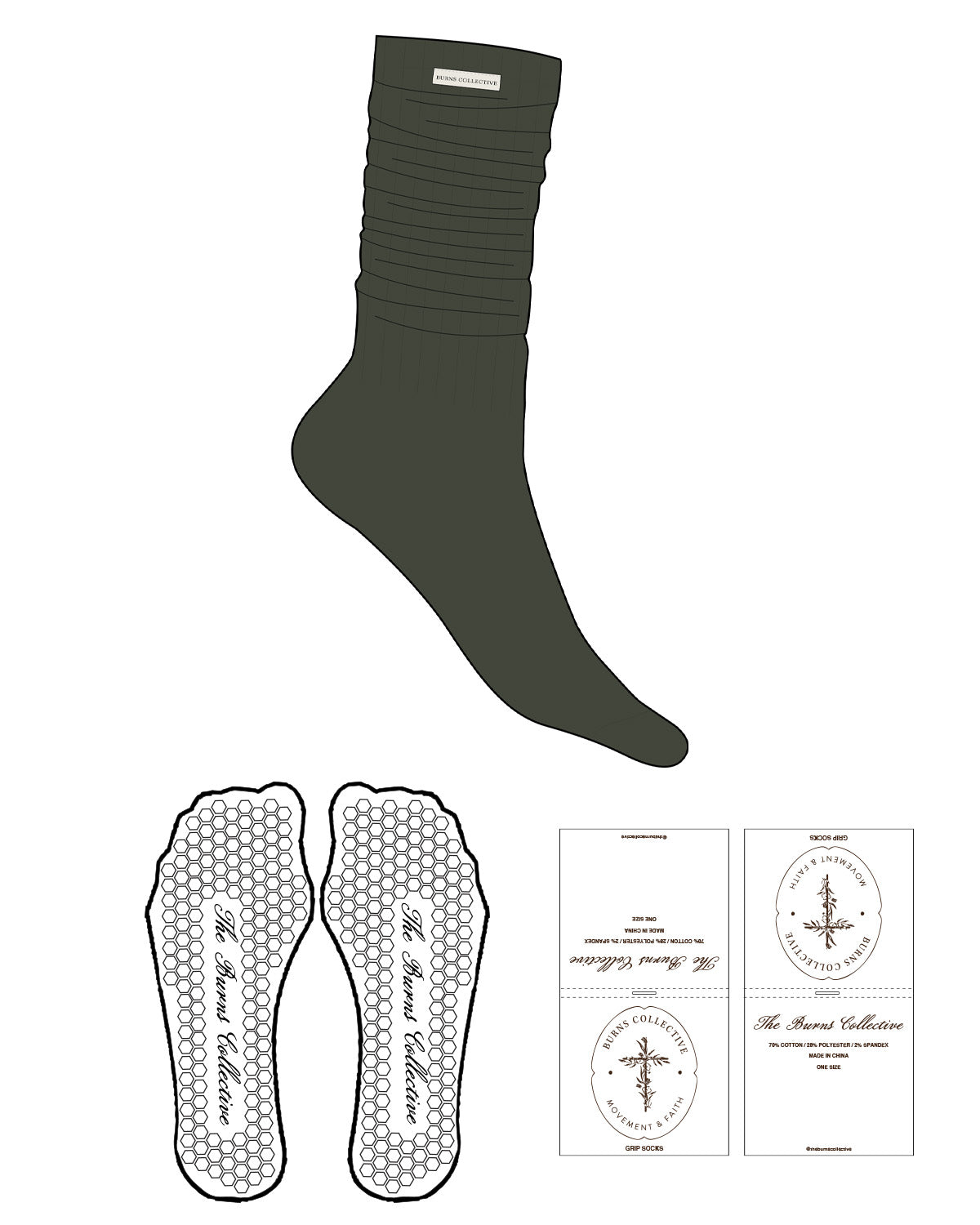 The Slouch Sock - Burns Collective - Sew On Logo - Heart Grip - Translucent