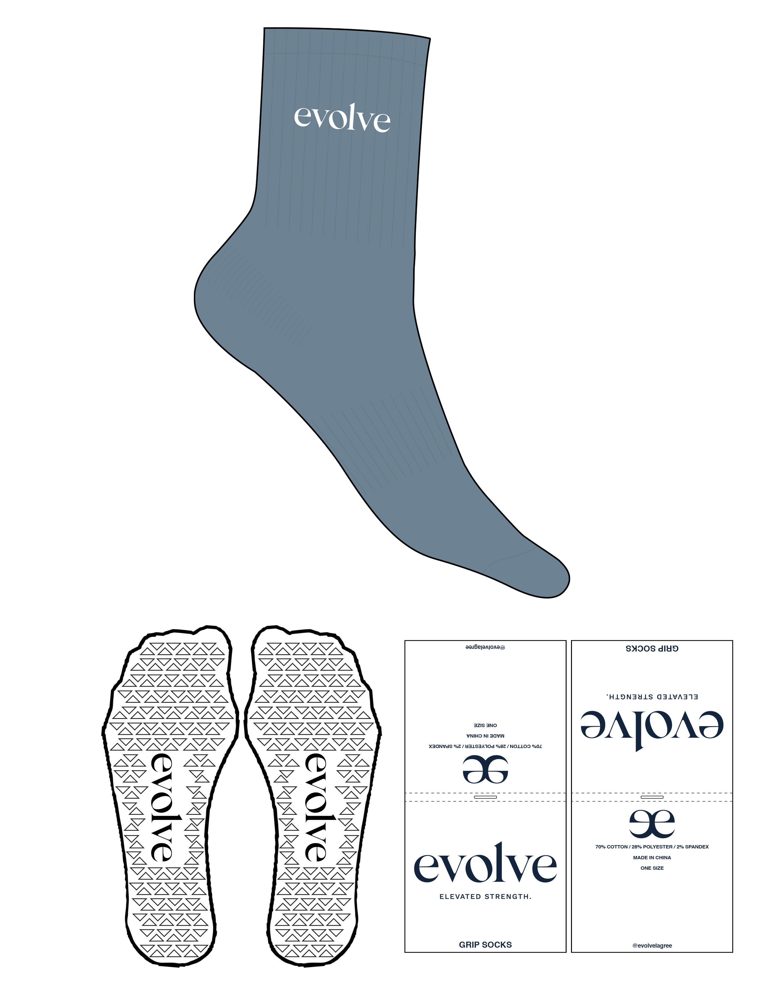 The 3/4 Crew Sock - Washed Lagoon - Evolve Lagree - Top Logo - Embroidered - White - Triangle Grip - White