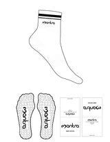 The 1/2 Crew Sock - White - Mantra - 2 Stripes Printed - Top Logo Embroidered - Black - Circle Grip - Black