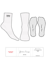 The 3/4 Crew Sock - White Heather - Forma Haus - Top Ankle Text Stacked - Embroidered - Black - Heart Shape Grip - Transparent