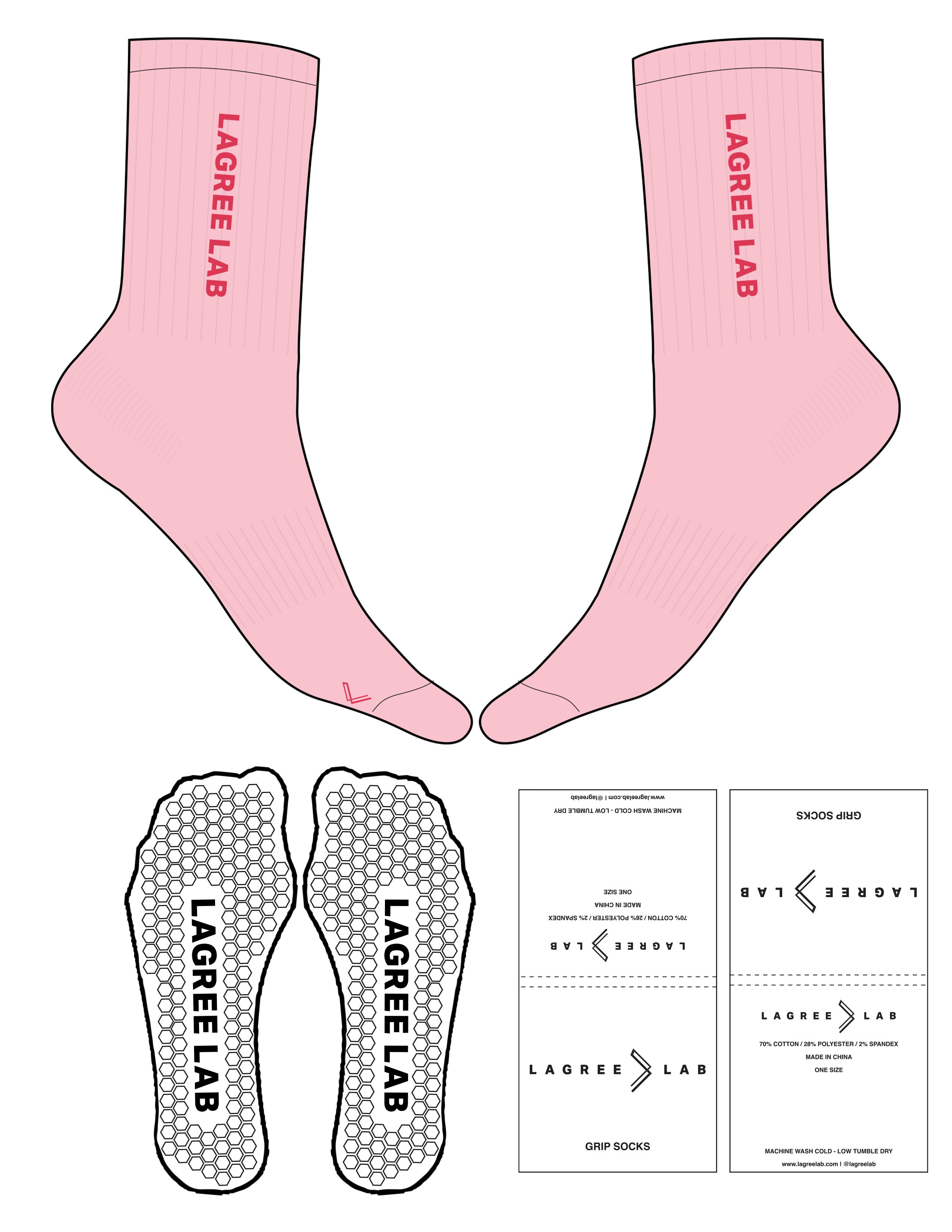The Crew Sock - Rose Shadow - LagreeLab - Top & Toe Logo - Teaberry - Hexagon Grip - Teaberry