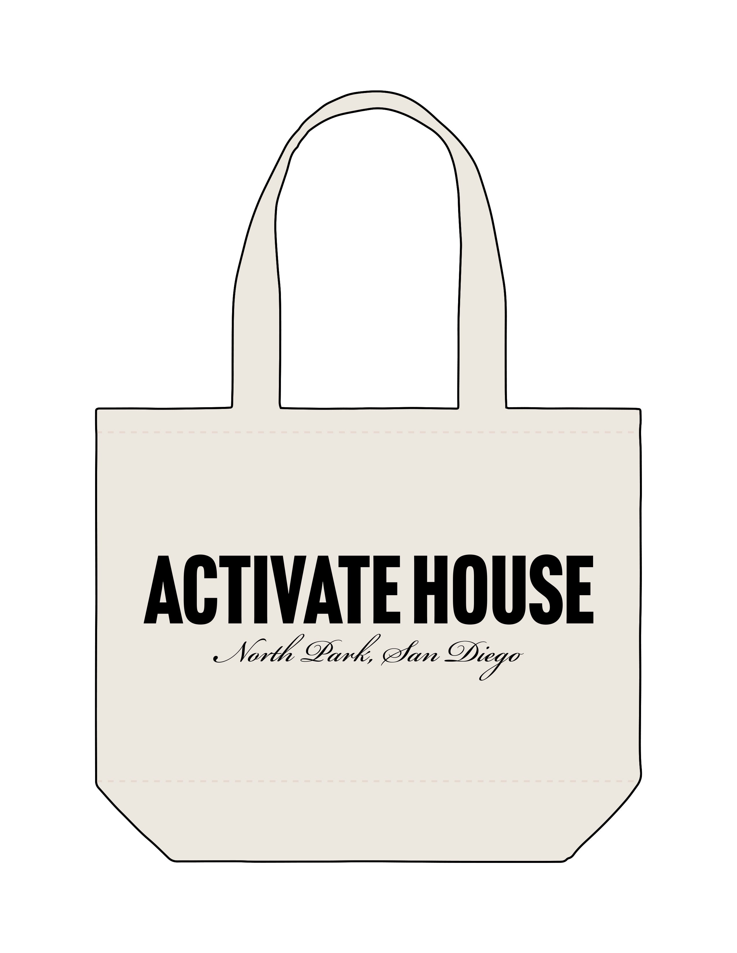 The Tote Bag - Natural - Activate House - Center Body Stacked - Printed - Black