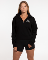 The Womens 1/4 Zip - Black - Anthem Church - Left Chest Stacked - Full Color