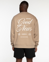 The Mens Crewneck - Sand - Anthem Church - Left Chest & Full Back - White