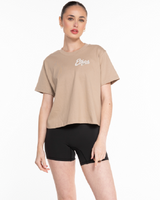 The Boxy Crop Tee - Sand - Ethos Q4 Photoshoot - Left Chest - Printed - Washed Bone